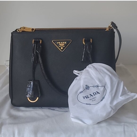 PRADA Crocodile Galleria Saffiano Leather Black Bag - Picture 2 of 16